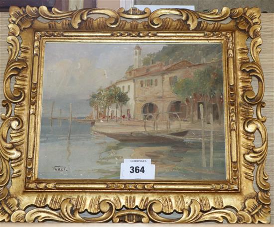 Varli, oil on card, Italian lake side houses, signed, 22 x 28cm